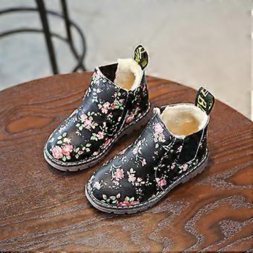 Floral Black Kids Boots